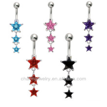 316L Surgical Steel 14Guage Estrela Dangle Ombligo Barriga Ring Bar Stud Botão Barbell BER-004